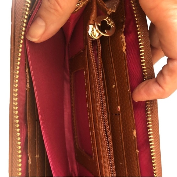 Genuine Tous Pebble Leather Zip~Around Wallet Cognac Dustcover Flaws - Picture 7 of 9